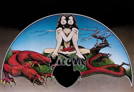 The original Virgin Records logo (also known as the “Gemini” or “Virgin Twins” logo) from 1972. A variation on this logo was used for the Virgin spin-off label Caroline Records.